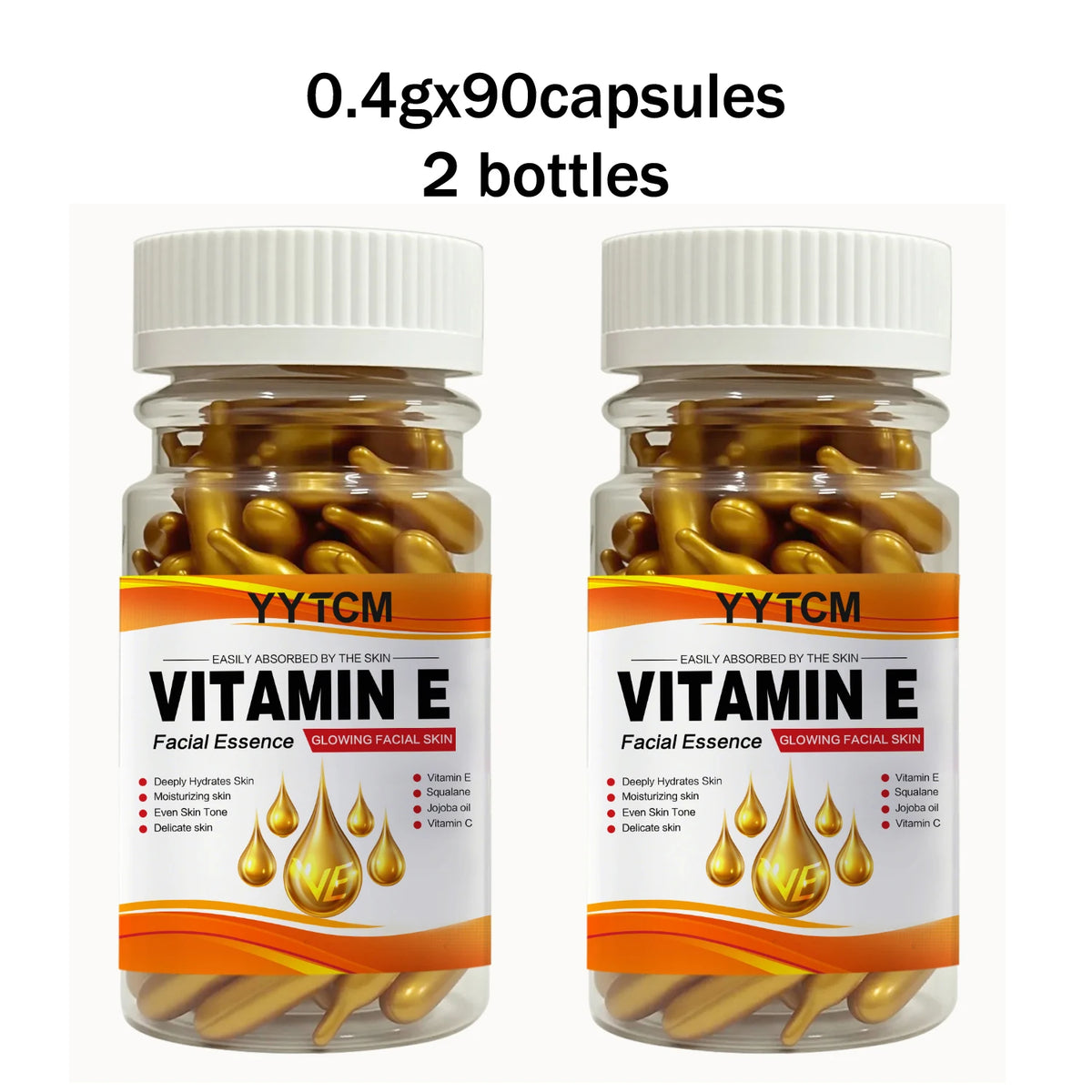 Vitamin E Deep Moisturizing Capsule Essence, hydrates and smooths the skin, contains plant squalane, vitamin C, and deep moisturizing and brightening skin essence (0.4g x 90 capsules)/bottle - 1 bottle