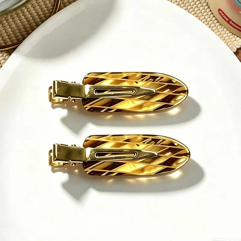 2/6pcs Golden Alloy Seamless Hair Clips For Women Luxury Retro Daily Wear Bangs Clip Side Clips Fashion Girl Duckbill Clip