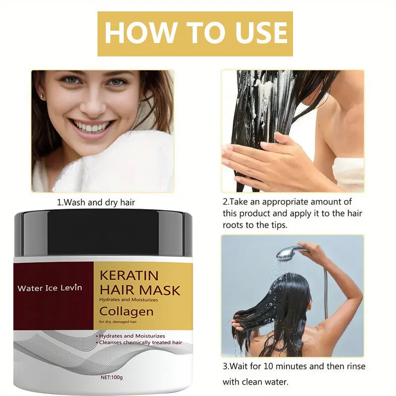 Keratin Hair Mask. Hydrolyzed Keratin Collagen. Hydrates Moisturizes. Repairs Dry Damaged Hair. Coconut Argan Oils. 100g.