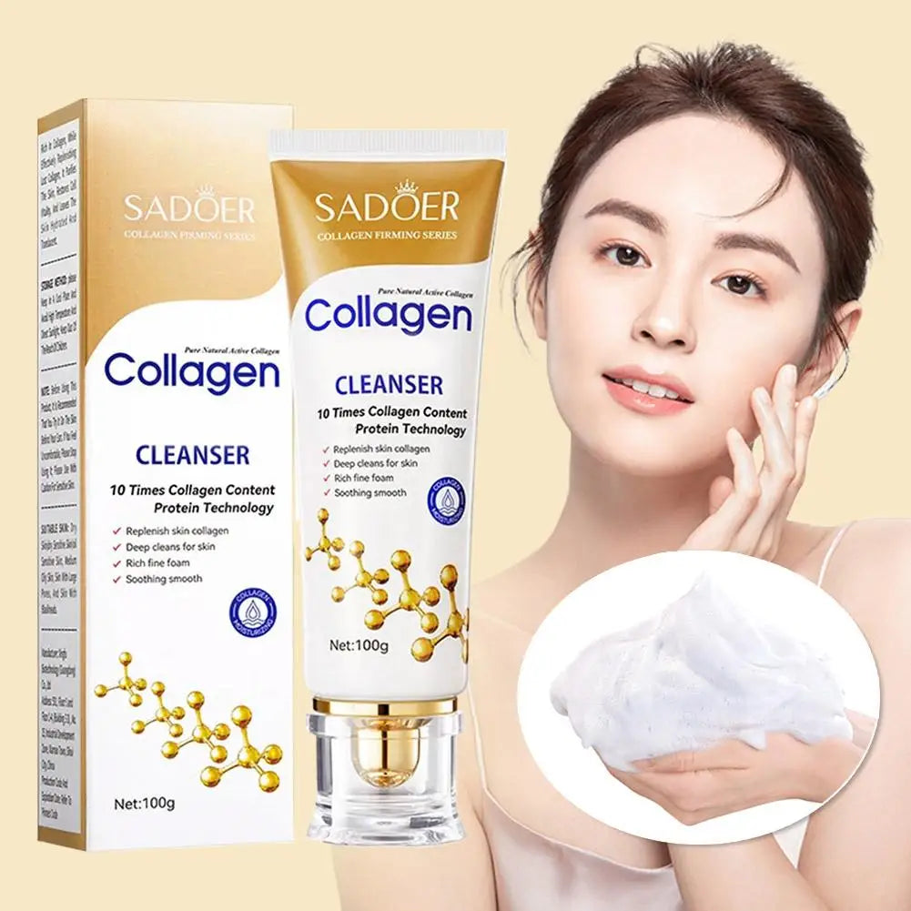 Collagen Cleansing Foam, Gentle Foaming Facial Cleanser With Collagen Face Wash For Deep Cleansing & Hydration Skincare 100g