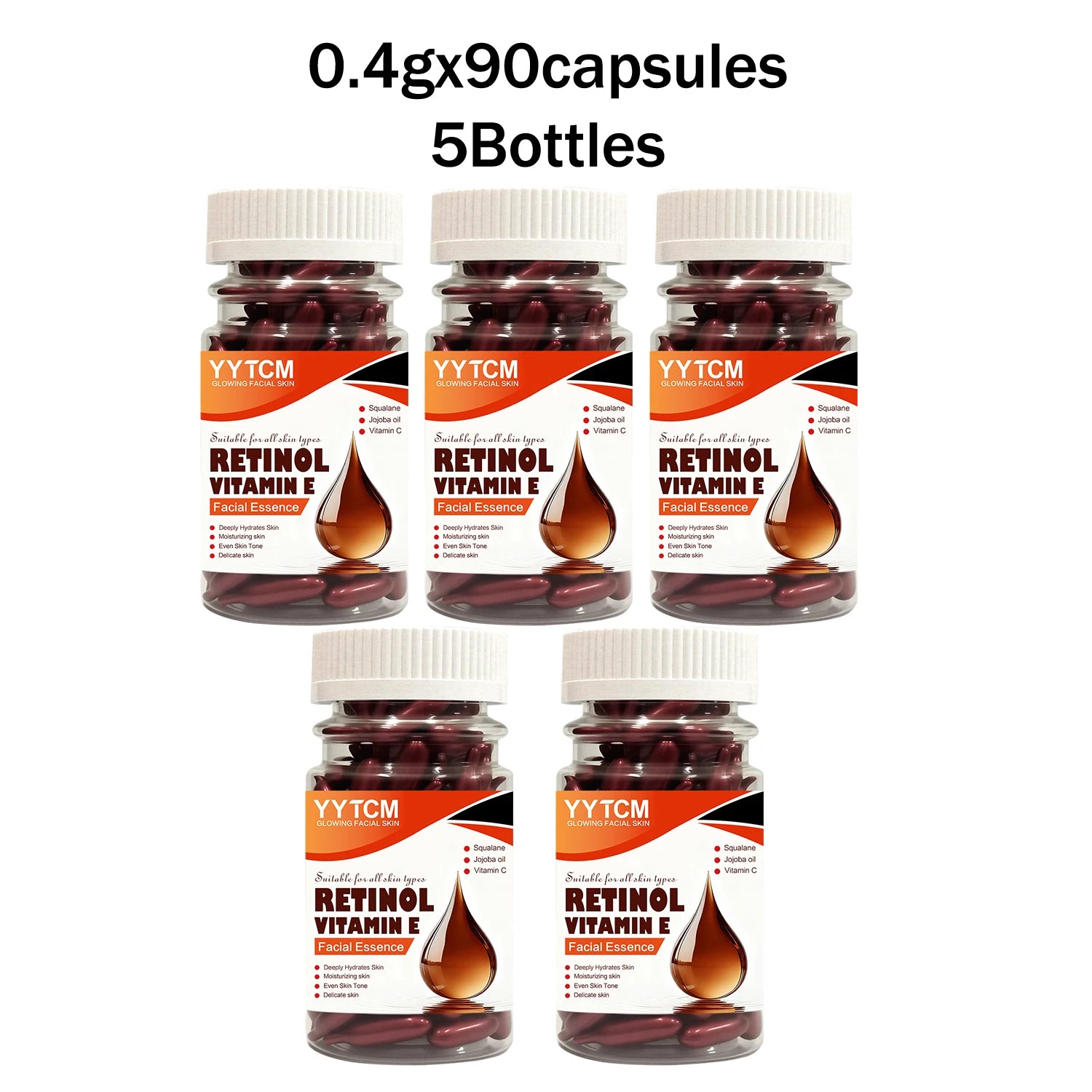 Retinol Vitamin E Deep Moisturizing Capsule Essence, Hydrates, Firms, and Smooths Skin, Contains Plant-Based Squalane, Vitamin C, Deep Moisturizing and Brightening Skin Essence (0.4Gx30 Capsules)/Pack-1 Pack