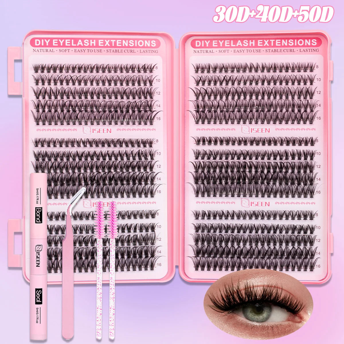 Lash Clusters Kit DIY Lash Extension Kit Large Capacity D Curl with Lash Bond And Seal And Eyelash Tweezers Makeup