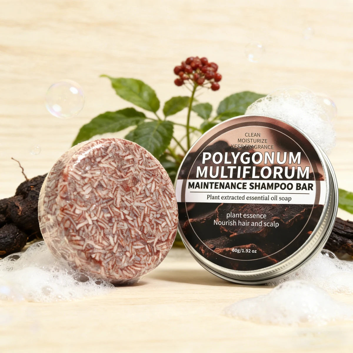 Polygonum Multiflorum Herbal Shampoo Soap Bar, Plant Hair Care Essential Oil Soap, Dark Nourishing Shampoo Soap, Deep Cleansing