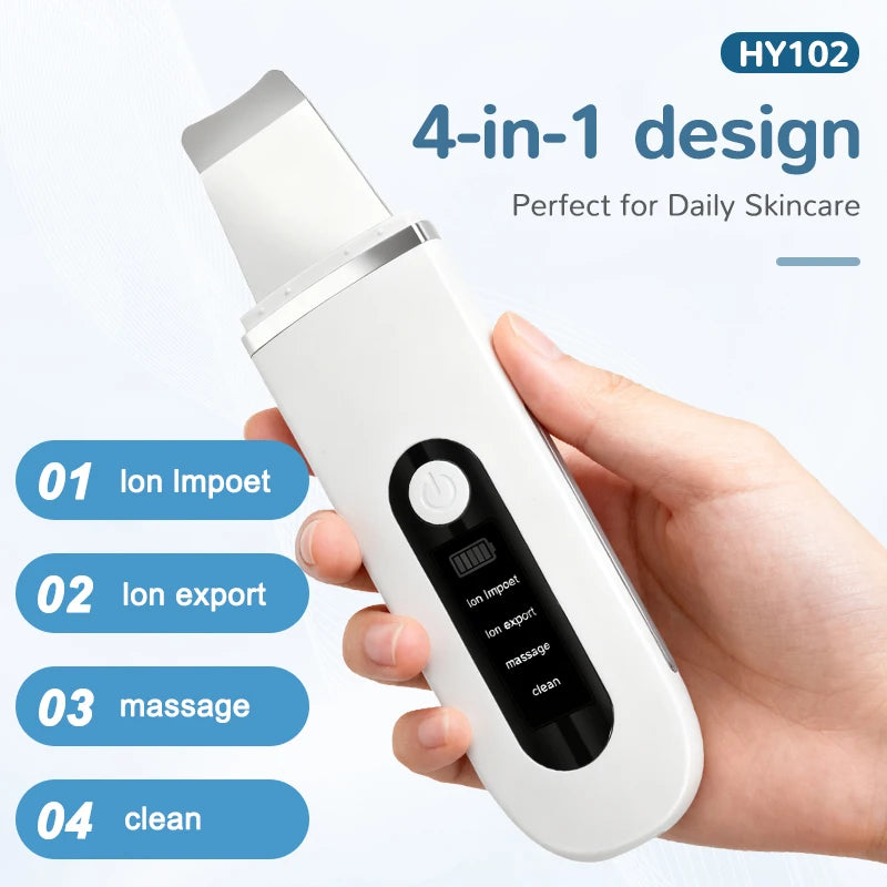 Lady Care Ultrasonic Skin Scrubber 4 in 1 Ion Import Export Facial Cleansing Spatula Blackhead Remover for Pore Purifying