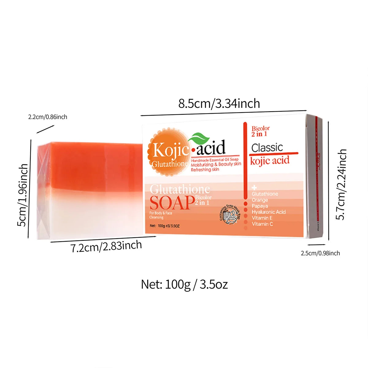 Hot Selling Organic 100g  Kojic Acid+Glutathione Soap Bar Honey Anti-Acne Aid  Whitening Bath Face