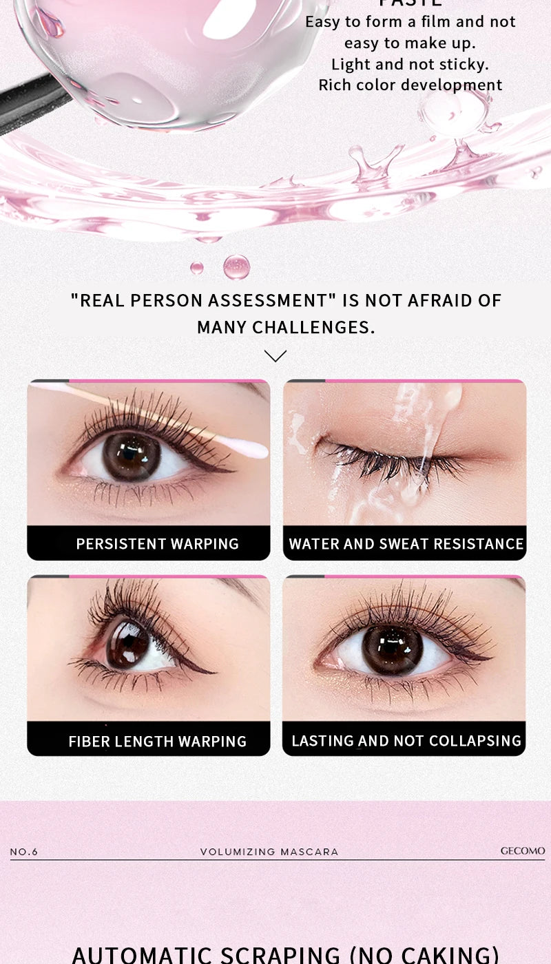 Long-lasting curling mascara Waterproof and sweat-proof Separates each lash Thick and voluminous Steel tube mascara