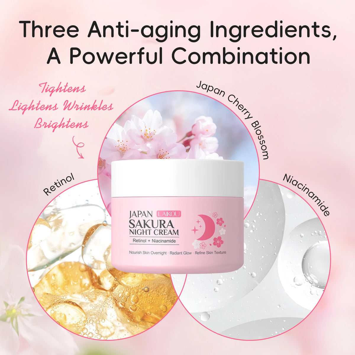 LAIKOU Sakura Day Night Face Cream Nourishing & Brightening Moisturizer Anti-aging Smooth Skin 30g