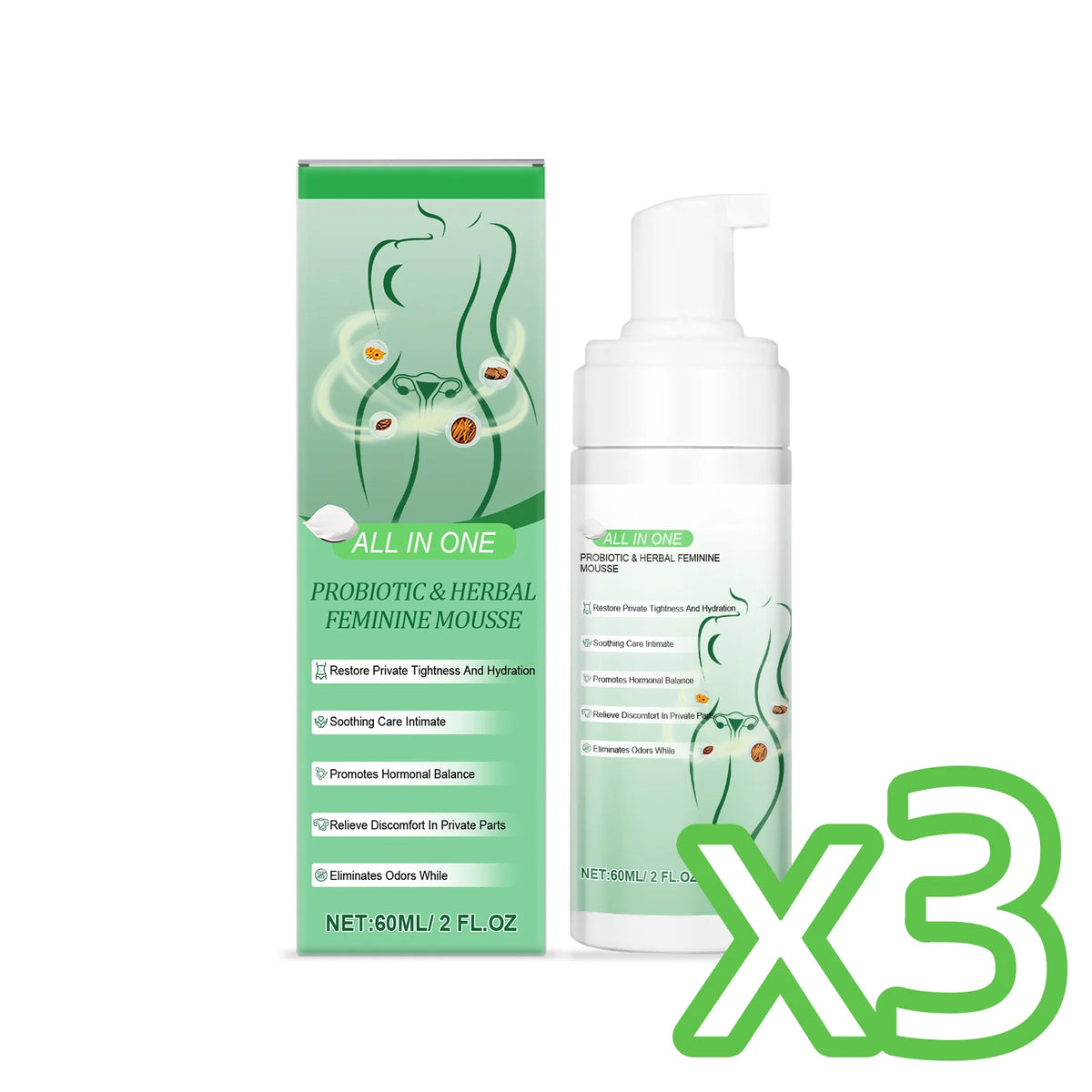 Herbal Women Private Part Care Hygiene Cleansing Mousse PH Balanced Relieve Local Discomfort Remove Odor Daily lasting Protect