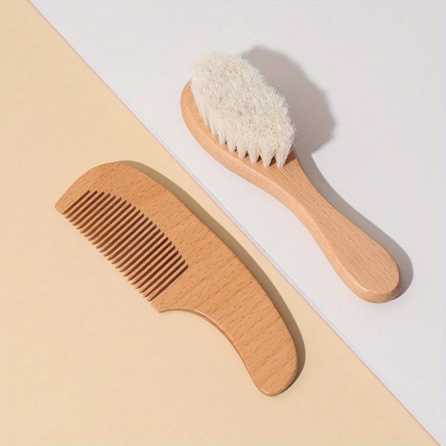 Baby Brush Set - Newborn Scalp Cleaning Soft Hairbrush - Beechwood Bathing and Massaging Nail Clippers - Nail Shears - Nail File