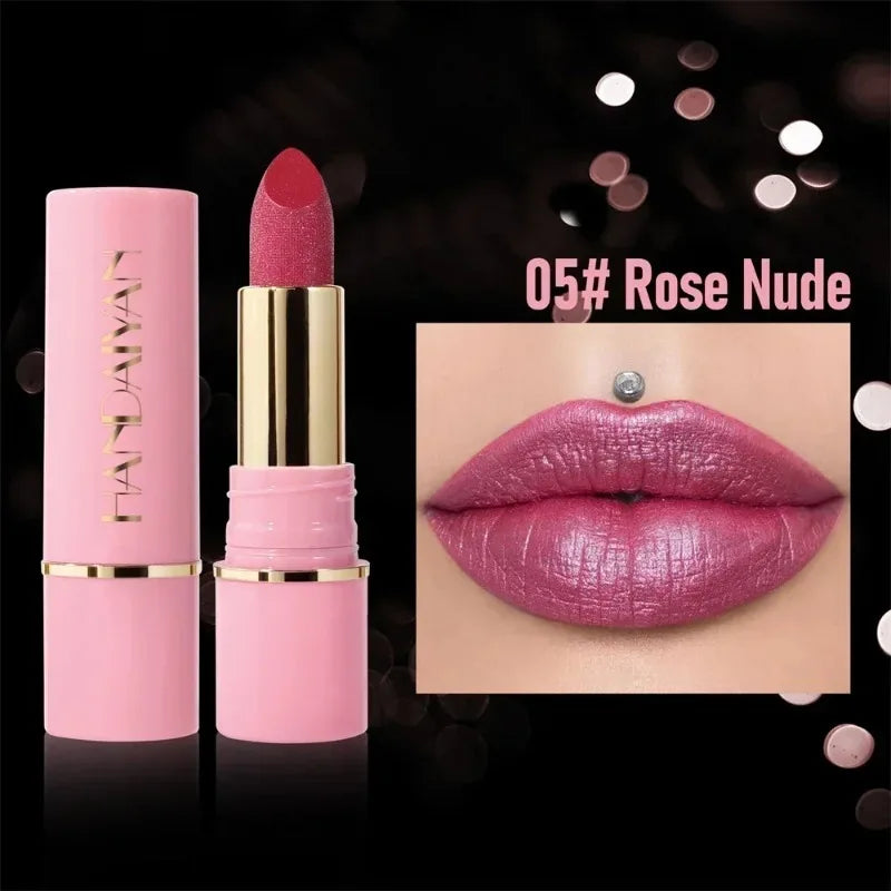 8 Colors Diamond Shimmer Lipstick Purple Metallic Glitter Pearlescent Lip Tint Long Lasting Waterproof Lipstick Makeup Cosmetics