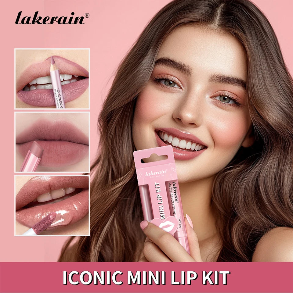 Lipliner&Lipstick Lip Gloss Set 3pcs/set Waterproof Long Lasting Lip Makeup Matte Travel Mini Set Women's Makeup Cosmetics
