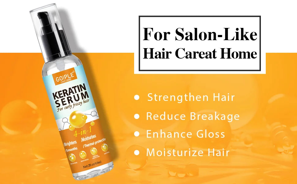 GOIPLE 4 in 1 Water-Based Keratin Serum Moisturizer Repair Dry Damaged Hair Smooth Control Frizz Oil Essence for Curly Frizzy