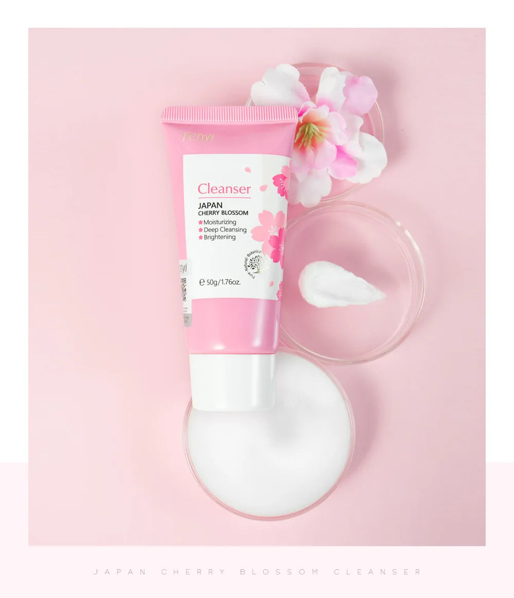 Sakura Gentle Facial Foaming Cleanser Shrink Pores Deep Clean Oil Control Reduce Blackhead Moisturizing Facial Skin Care