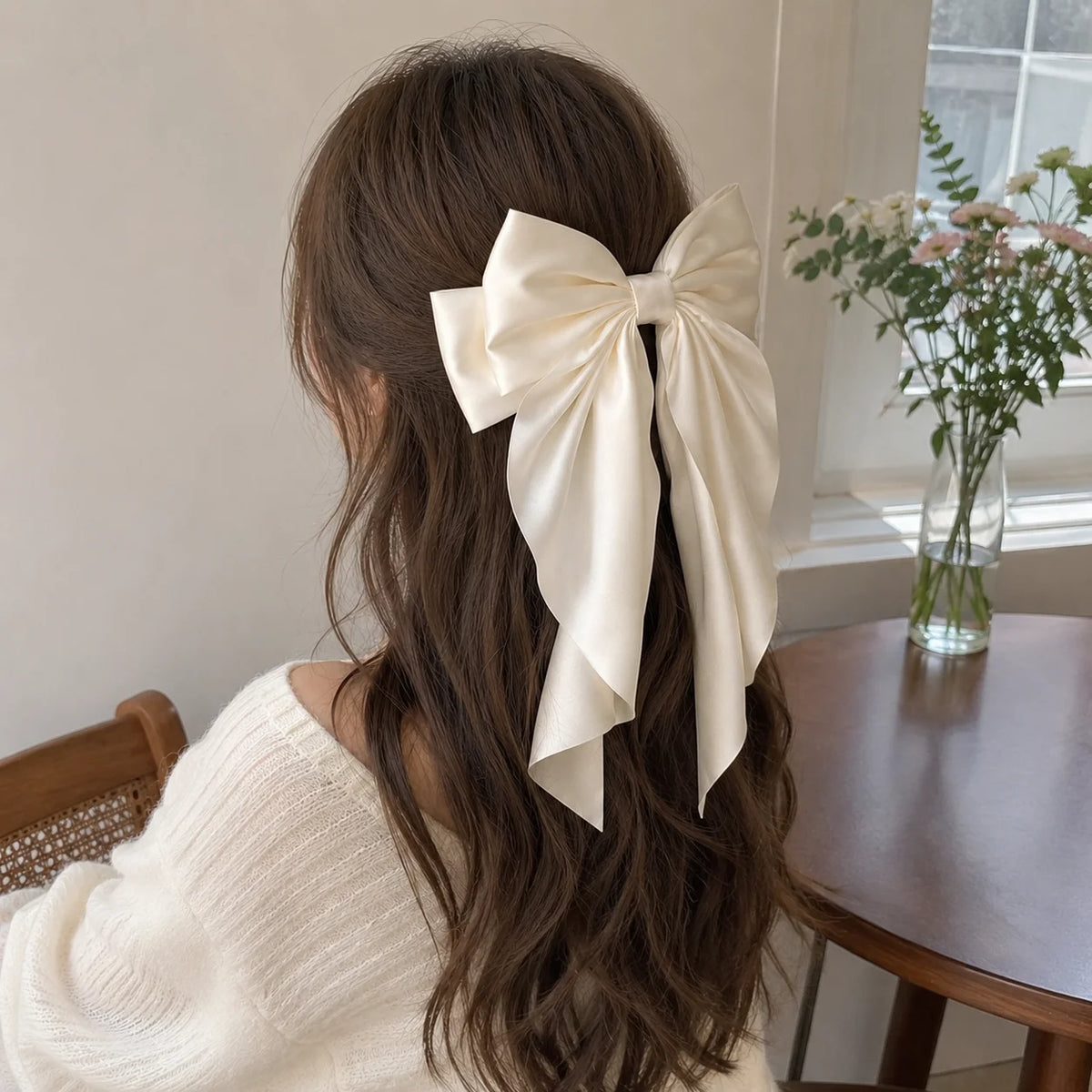 Large Satin Bow Hair Clip Women Korean Style Ribbons Bowknot Spring Clip Non Slip Hair Accessories for Girls Party Clamp Femme