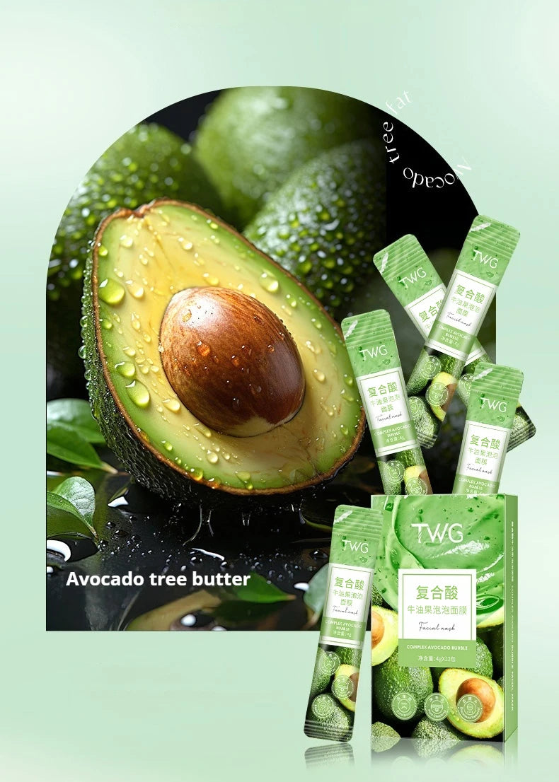 12 Piece Avocado Bubble Facial Mask Set - Deep Cleansing and Moisturizing with Glycerin, Suitable for All Skin Types