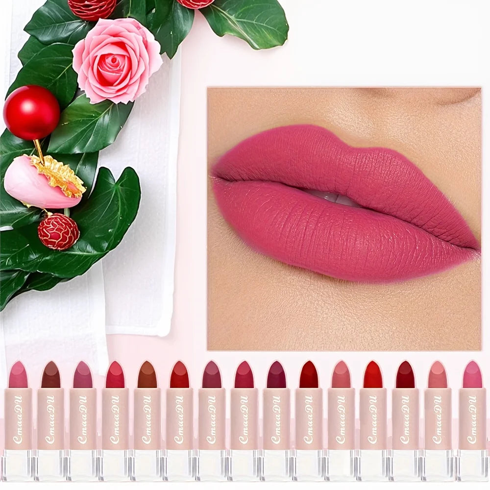 1 Pcs Velvet Matte Lipstick Long-Lasting Non-Stick Cup Waterproof Moisturizing Lip Gloss Fashion Classic Shades For Daily & Date