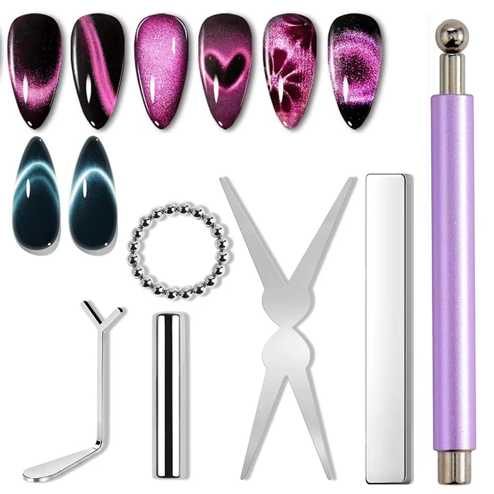 1/6Pcs Cat Eye Nail Magnet Tool Set Cat Eye Heart Magnets Nail Magnet Stick Cat Eye Gel Polish Magnets Tools Manicure