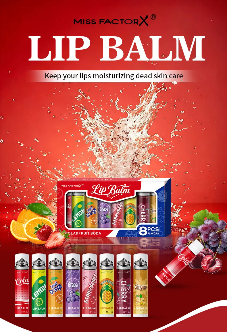 8PCS Soda-Inspired Lip Balm Set, Long-Lasting Moisture & Anti-Chapping, 8 Scents, Ideal for Daily Use & Holiday Gift Giving