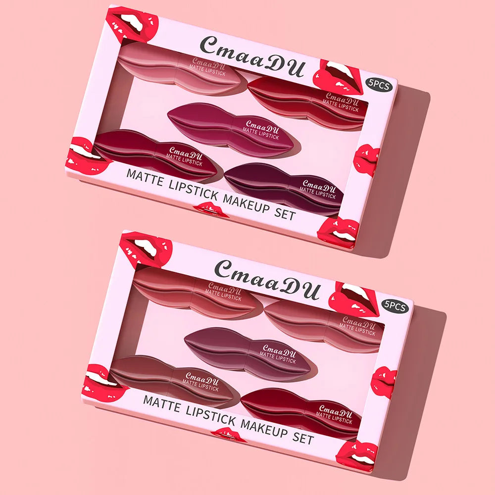 5pcs Matte Lipstick Set Velvety Smooth Long Lasting High Pigment Waterproof Lip Makeup Kit With Elegant Gift Box