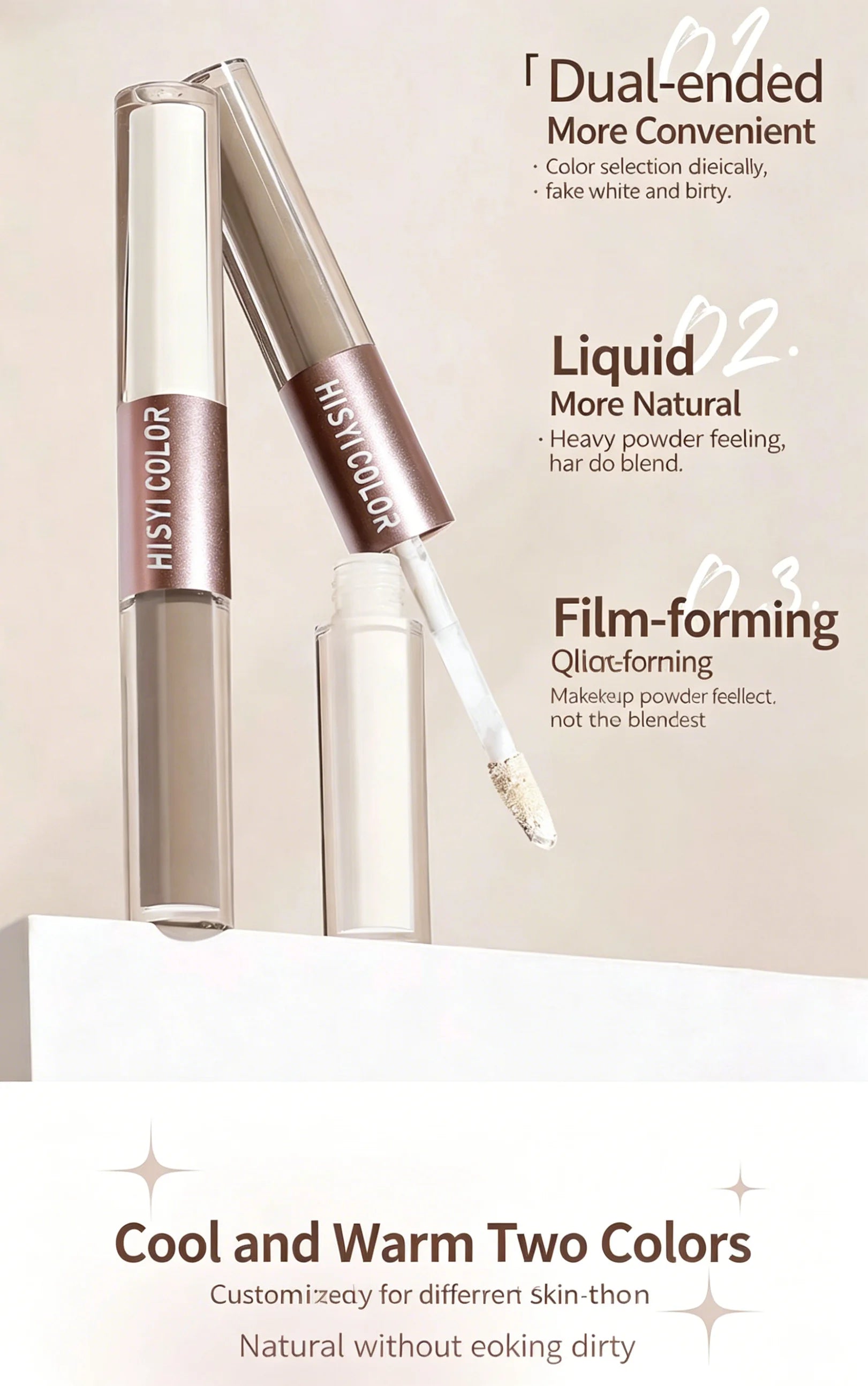 Dual-End Liquid Highlighter Pen, Skin Brightening & Contouring Stick, Natural Contour, Long-Lasting, Waterproof