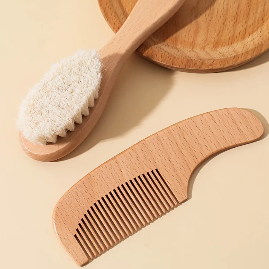 Baby Brush Set - Newborn Scalp Cleaning Soft Hairbrush - Beechwood Bathing and Massaging Nail Clippers - Nail Shears - Nail File