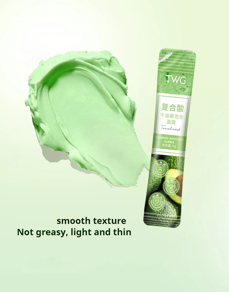 12 Piece Avocado Bubble Facial Mask Set - Deep Cleansing and Moisturizing with Glycerin, Suitable for All Skin Types