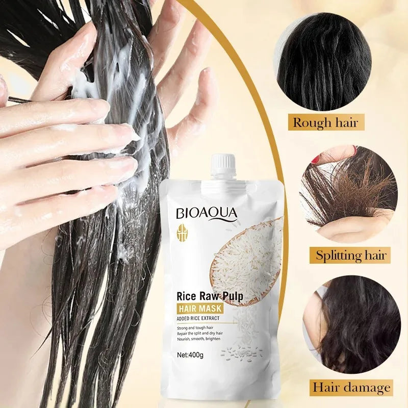 Rice Magic Keratin Hair Mask 5 Seconds Repair Damaged Frizzy Hair Soft Smooth Shine Moisturizing Nourishing Hair Root Care