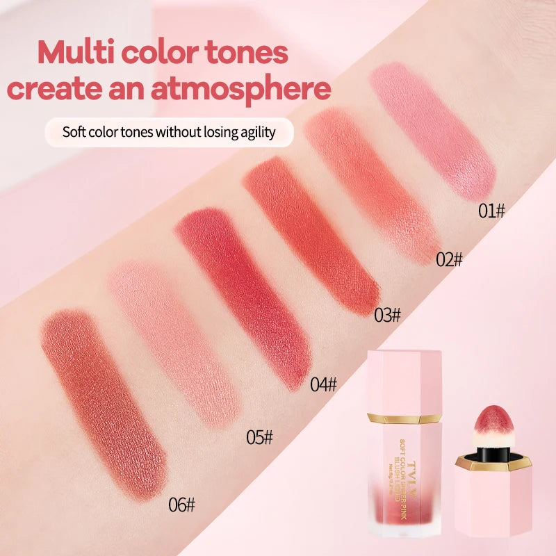TVLV 4 Colour Matte Liquid Blush Easy to Apply Long Lasting Waterproof Blush Sponge Brush Head