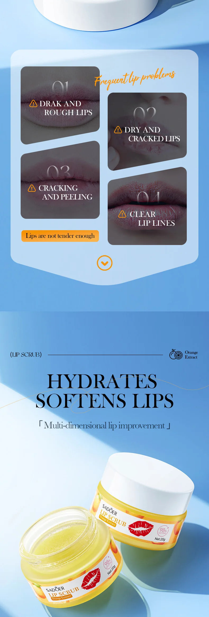 SADOER Fruit Lip Scrub Cream Moisturizing Lips Plumper Hydrating Nourishing Avocado Orange Strawberry Lip Mask Lipstick Care