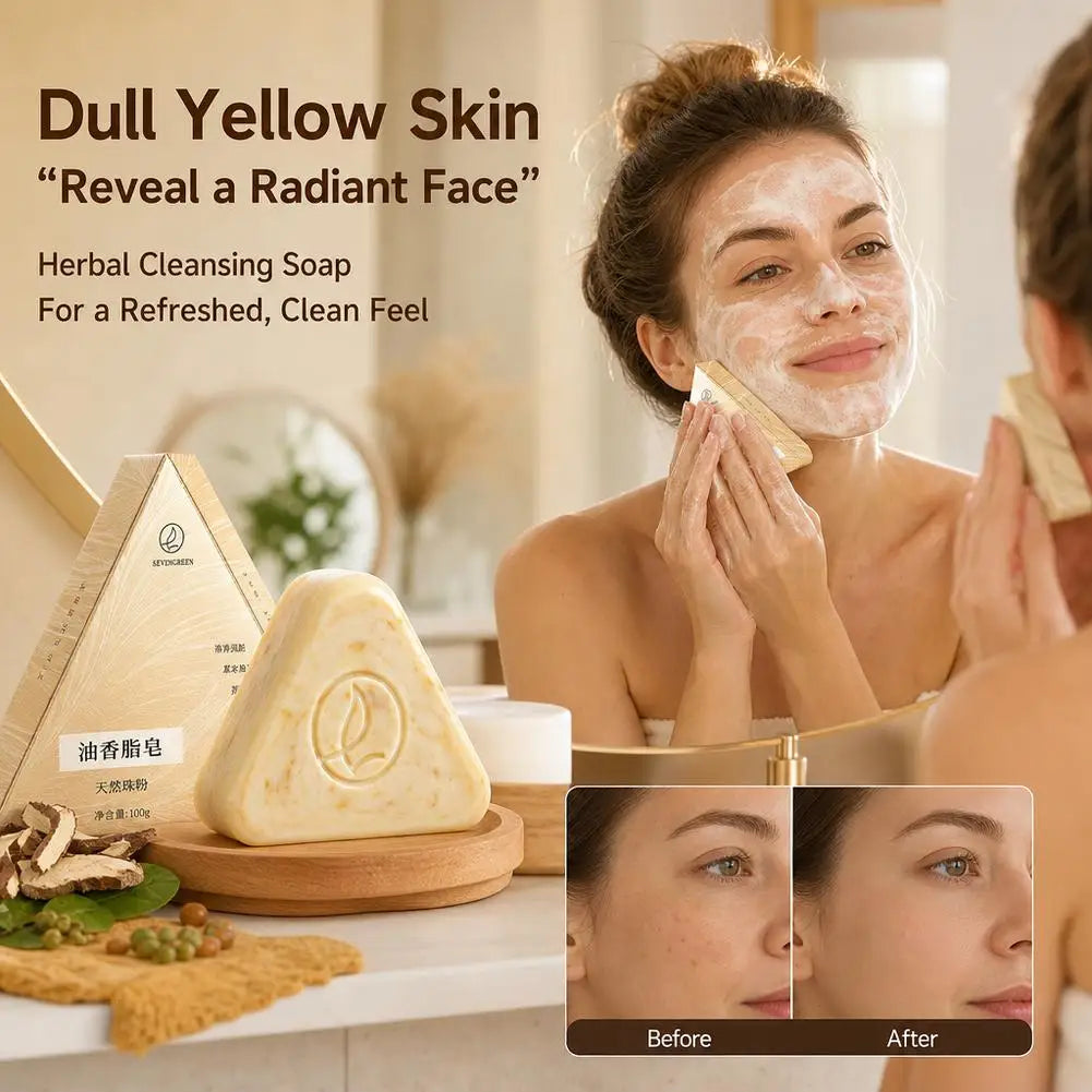 120g Face Soap with Foaming Net Seven Seed White Ancient Method for Oil Control Gentle Herbal Cleansing Skin