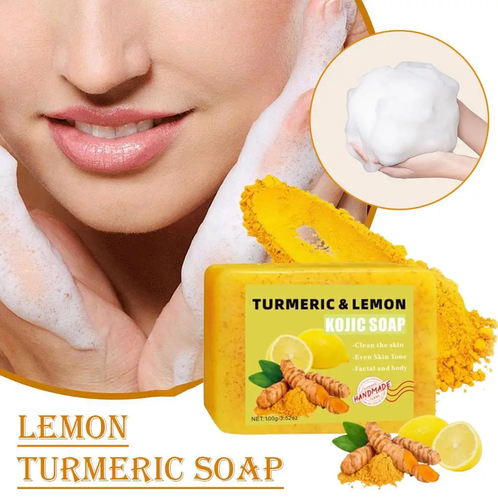 1/2PCs Lemon Turmeric Kojic Acid Soap Bar, Turmeric Soap Bar Brighten Even Skin Vitamin E, Gentle Lemon Soap For Face, Body Wash
