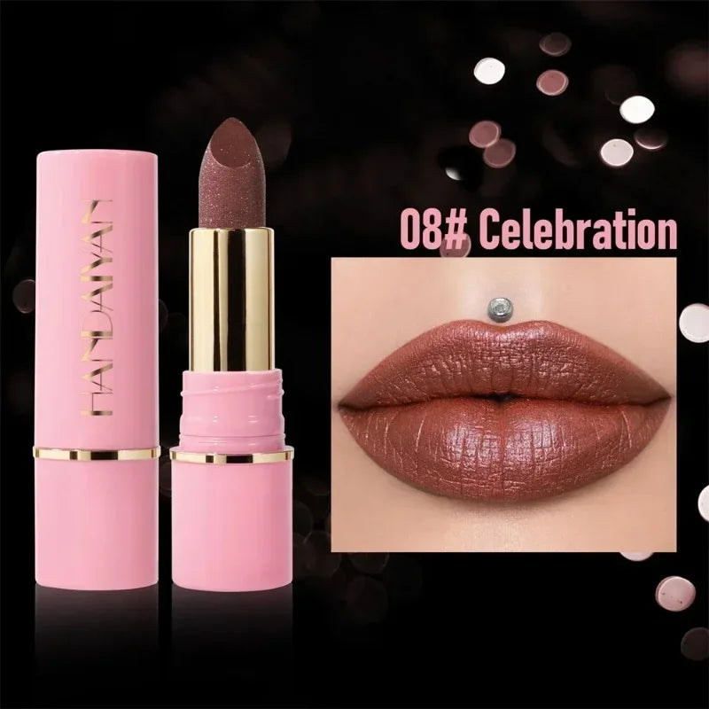 8 Colors Diamond Shimmer Lipstick Purple Metallic Glitter Pearlescent Lip Tint Long Lasting Waterproof Lipstick Makeup Cosmetics
