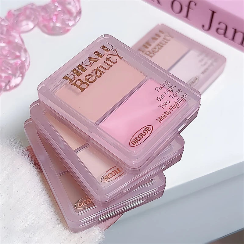 Two-tone Highlight Contour Palette Matte White Highlighter Grey Brown Nose Shadow Face Contouring Bronzer Brighten Powder Makeup