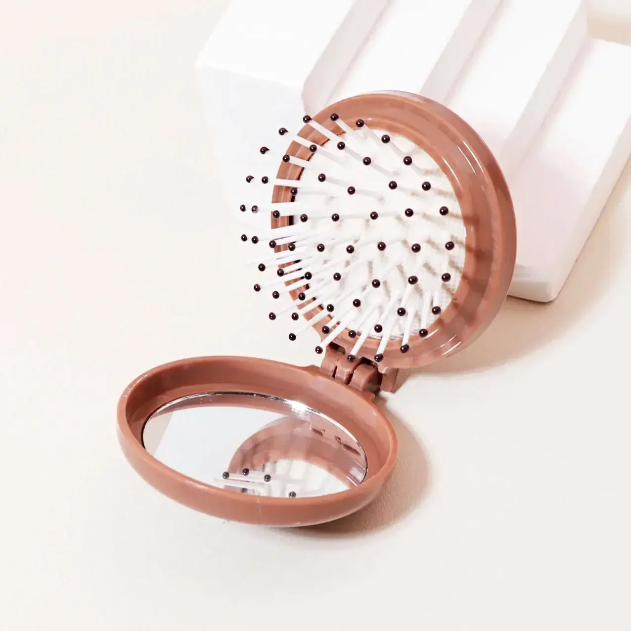 1PC Mini Portable Folding Head Massager Anti-Static Travel Hair Brush Comb Styling Accessory Mirror for Real Hair Wigs