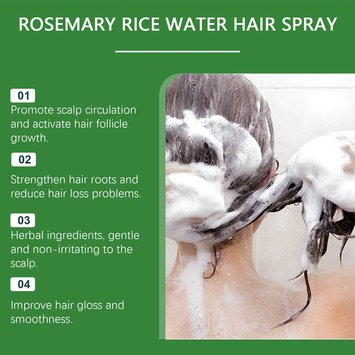 Rosemary Hair Growth Spray with Rice Water Hair Care Oil for Scalp Hydrate Thickness Anti-Flake Soft Smooth Strengthen Hair Mist