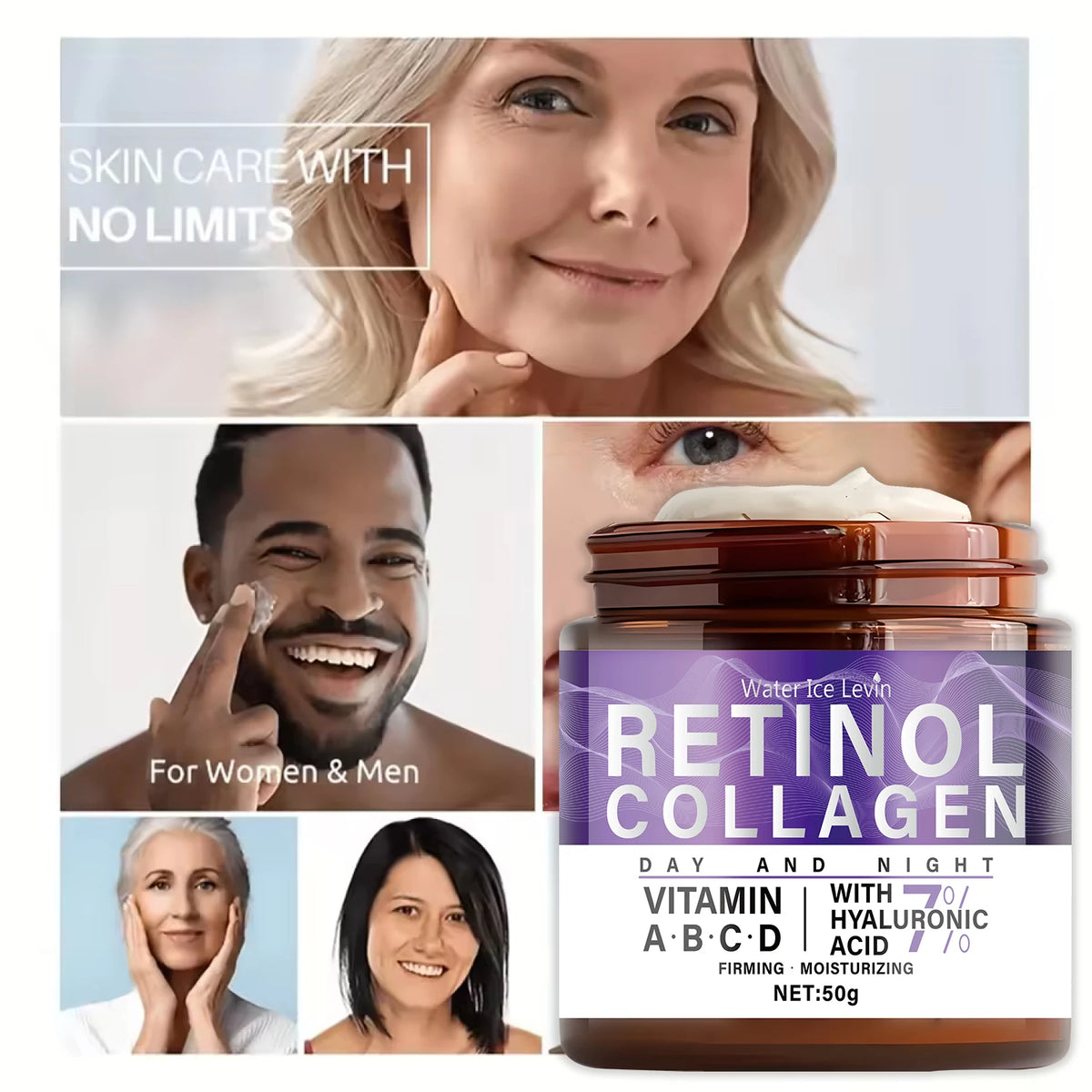 50g Collagen Retinol Niacinamide Day and Night Moisturizing Cream, Moisturizing and Firming, with a Silky Texture Suitable for All Skin Types
