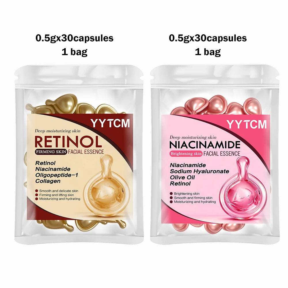 Retinol Firming Facial Moisturizing Essence Capsules, Retinol Facial Essence, Contains Hydrolyzed Collagen, Niacinamide, Deep Moisturizing (0.5Gx30 Capsules)/Bag-1 Bag