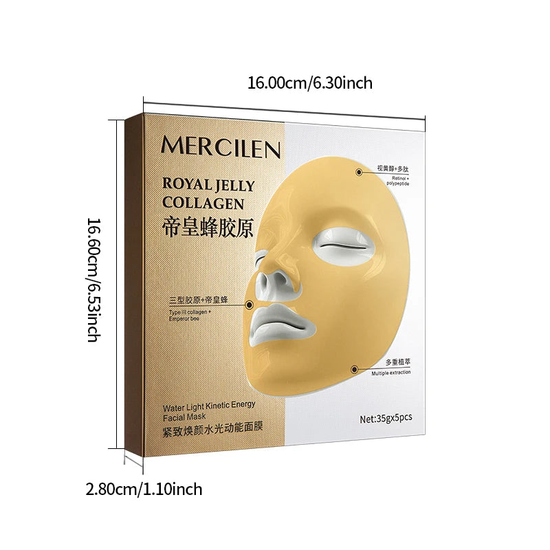 MERCILEN Firming Hydrating Mask 35g*5 pieces, contains collagen, royal jelly, peptides, retinol, and other skin-beautifying ingredients to moisturize and hydrate, improve dry skin, lock in skin moisture, prevent water loss, a
