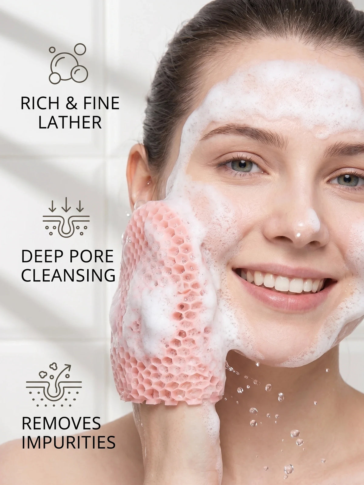 Honeycomb Exfoliating Shower Finger Caps, available in multiple colors, cleanses the skin and is safe, breathable and odorless.