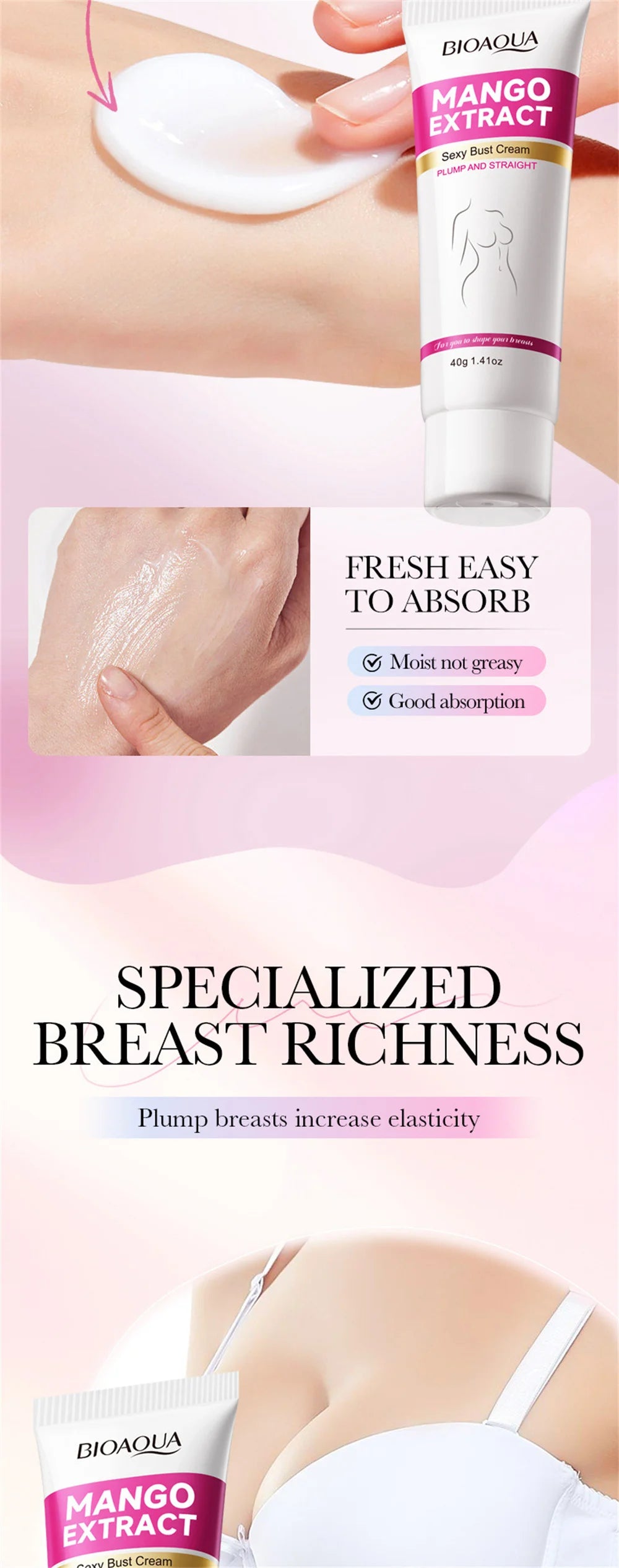 Fast Growth Breast Enlargement Cream Lift Firm Breast Improve Sagging Massage Chest Rapidly Body Moisturizing Smooth Bright Care