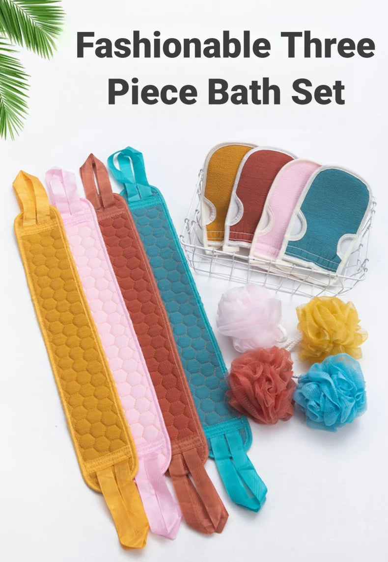 Exfoliating Body Care Set Includes Back Scrubber Bath Glove Loofah Pumice Sponge For Dead Skin Removal Shower Use