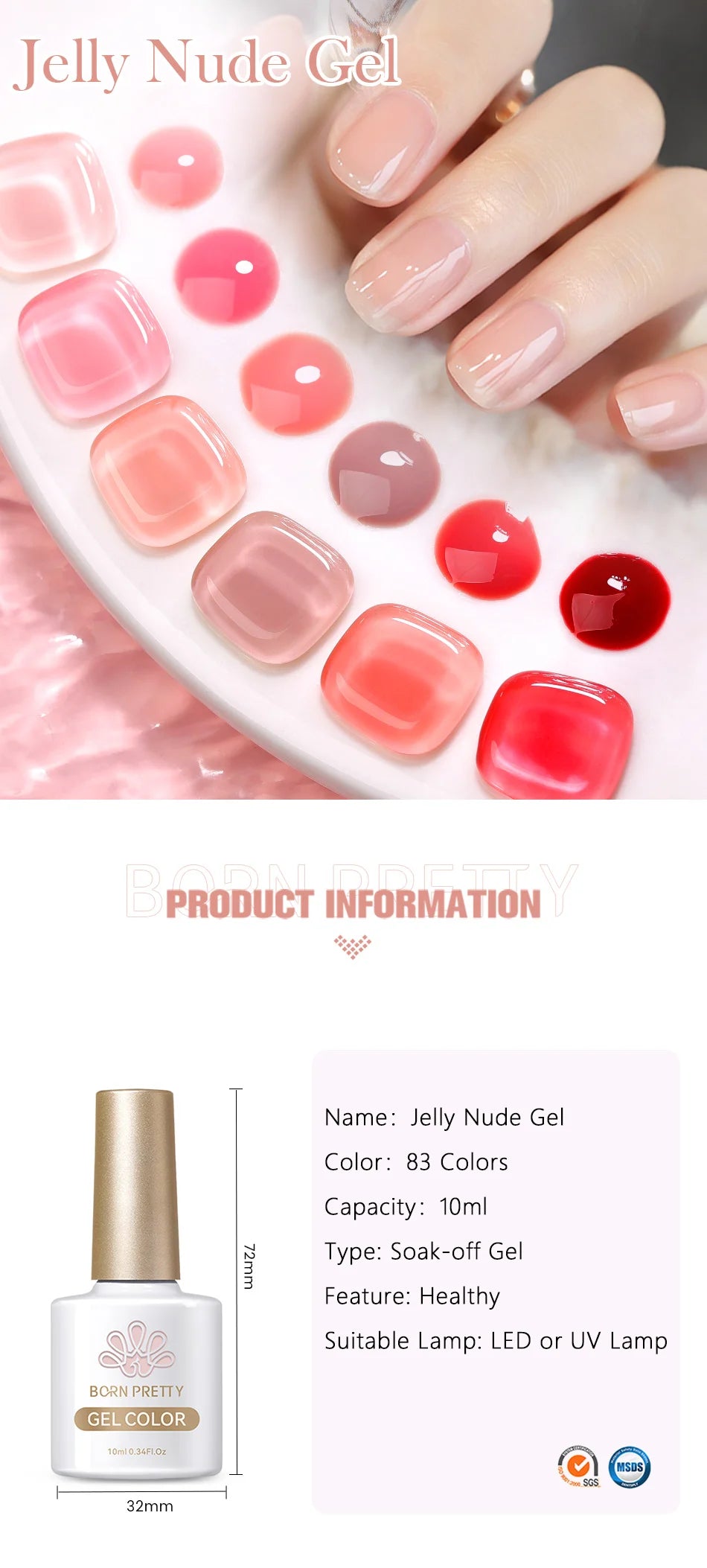 BORN PRETTY 83 Colors 10ml Jelly Nude Gel Nail Polish Autumn Amber Semi Transparent Manicure Soak off UV LED Nails Gel Varnish
