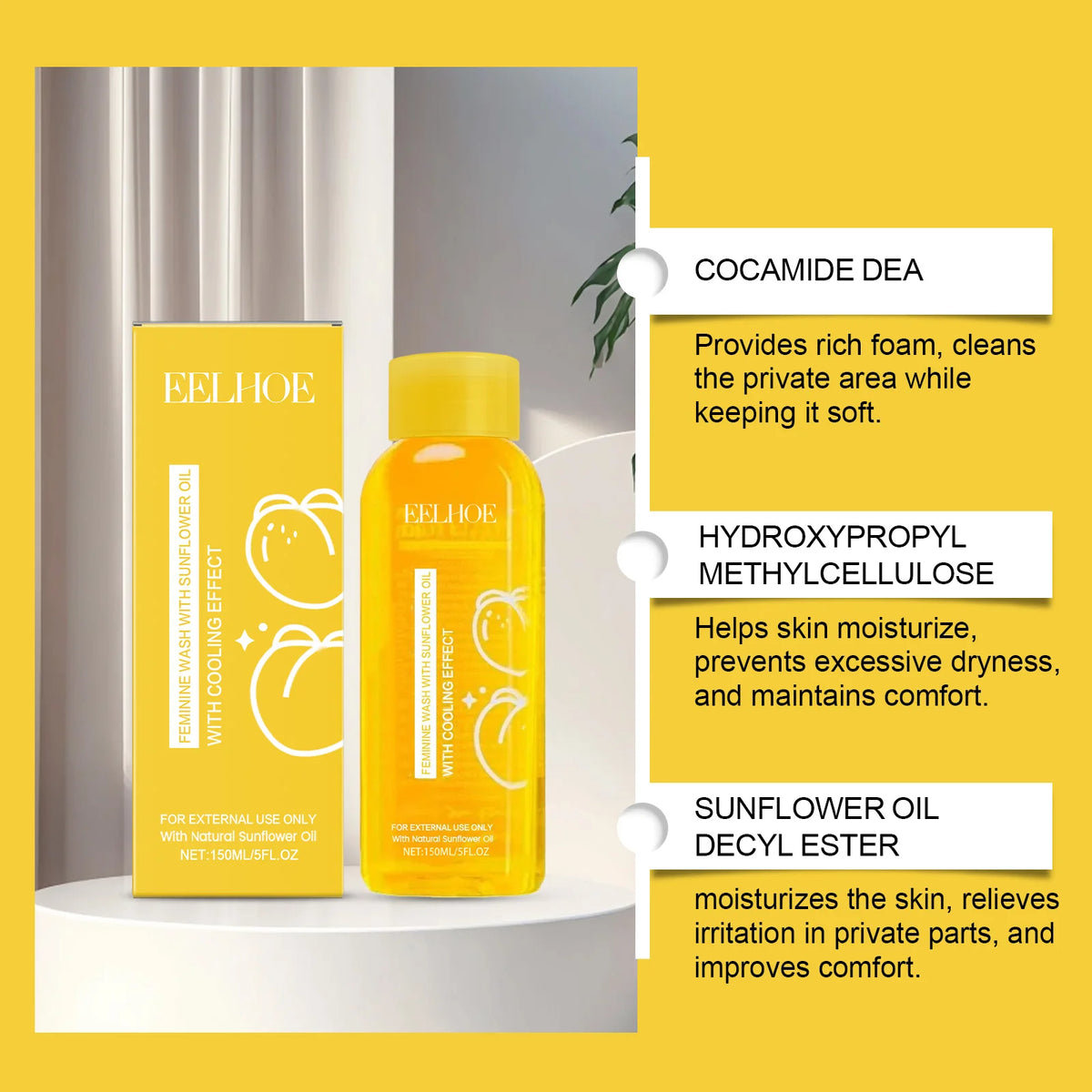 Female Body Wash with Natural Sunflower Oil Private Parts Cleansing Refreshing Oil Long-Lasting Fragrance Anti Itch Shower Gel