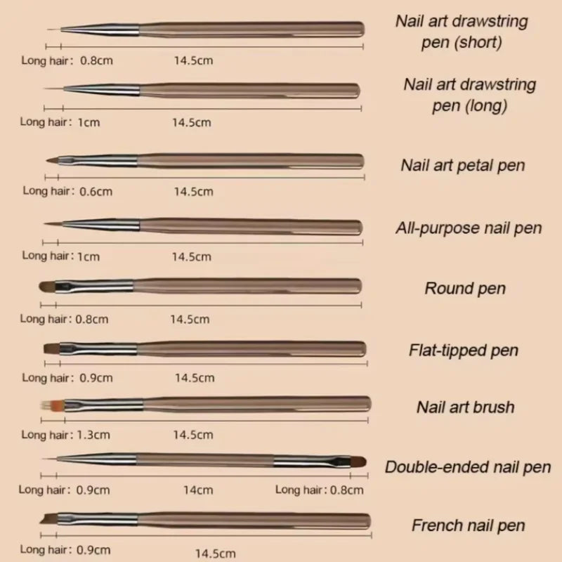 9PCS UV Gel Nail Brush Liner DIY Painting Pen Manicure Acrylic Drawing Brush for Nail Art Design Nails Tip Display Painting Tool