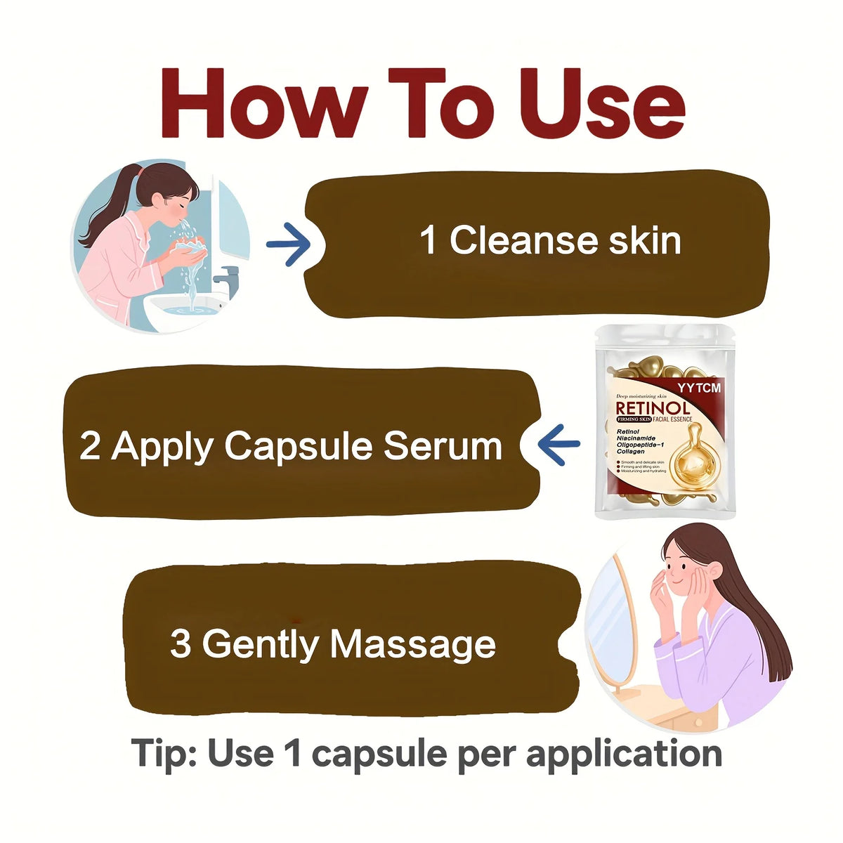 Retinol Firming Facial Moisturizing Essence Capsules, Retinol Facial Essence, Contains Hydrolyzed Collagen, Niacinamide, Deep Moisturizing (0.5Gx30 Capsules)/Bag-1 Bag