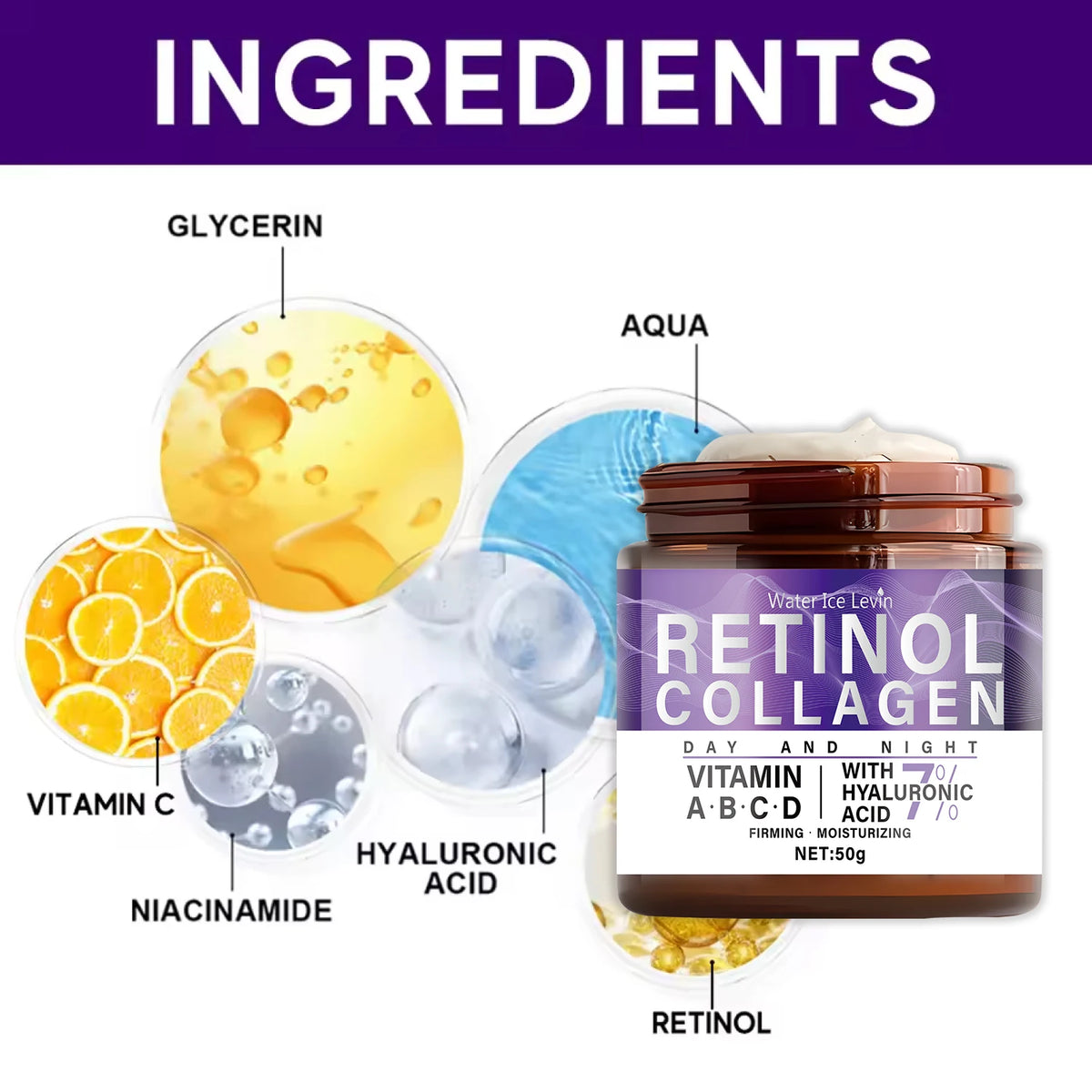 50g Collagen Retinol Niacinamide Day and Night Moisturizing Cream, Moisturizing and Firming, with a Silky Texture Suitable for All Skin Types