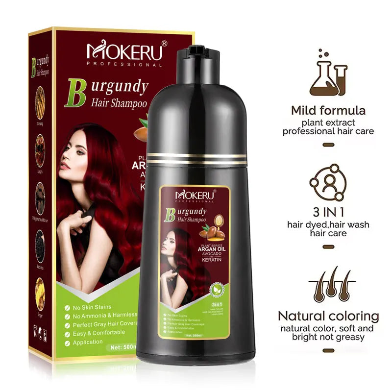 Mokeru Ammonia Free Keratin Hair Color Shampoo Coffee  Permanent Brown Hair Dye Shampoo for White Hair Coverage