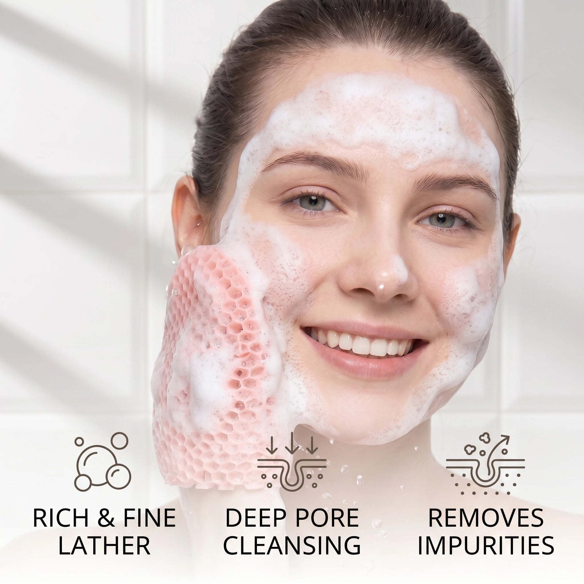 Honeycomb Exfoliating Shower Finger Caps, available in multiple colors, cleanses the skin and is safe, breathable and odorless.