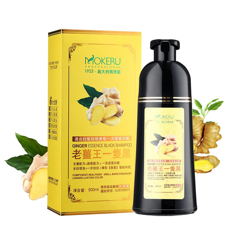 1pc  Ginger shampoo Herbal Non Allergic Natural Fast Blacking Gray Hair Dye Black Shampoo  For White  Coloring 500ml