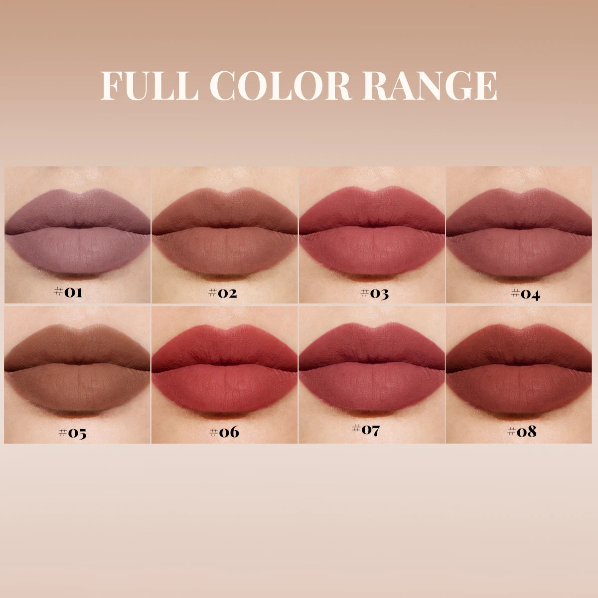DUNUF Matte Velvet Lip Gloss, 3D Plumping & Waterproof, Square Tube Lipstick, Easy Application, 8 Shades (All-in-One)